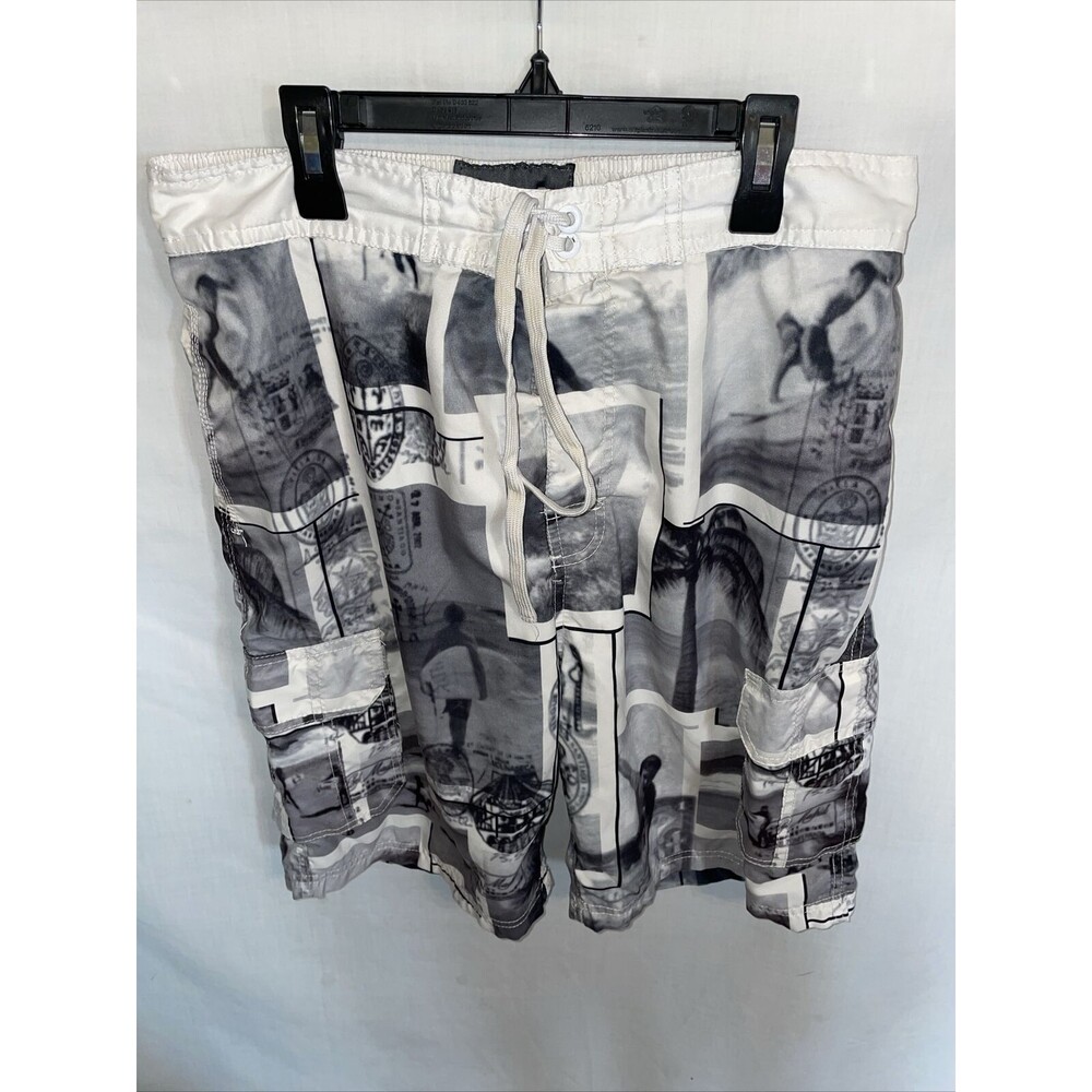 U.S. Apparel Board Shorts Mens Size Large Gray Surf Picture Motif Drawstring